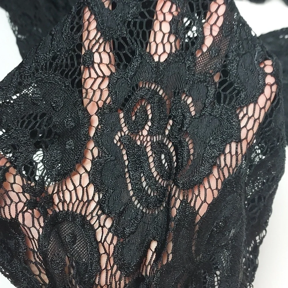 By Anthropologie Balloon-Sleeve Lace Wrap Blouse Black Small